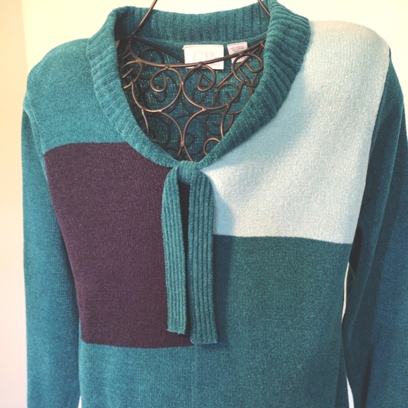 CB Collection Buttery Soft Teal Blue Scoop Neck Sweater Petite Large - Picture 3 of 11